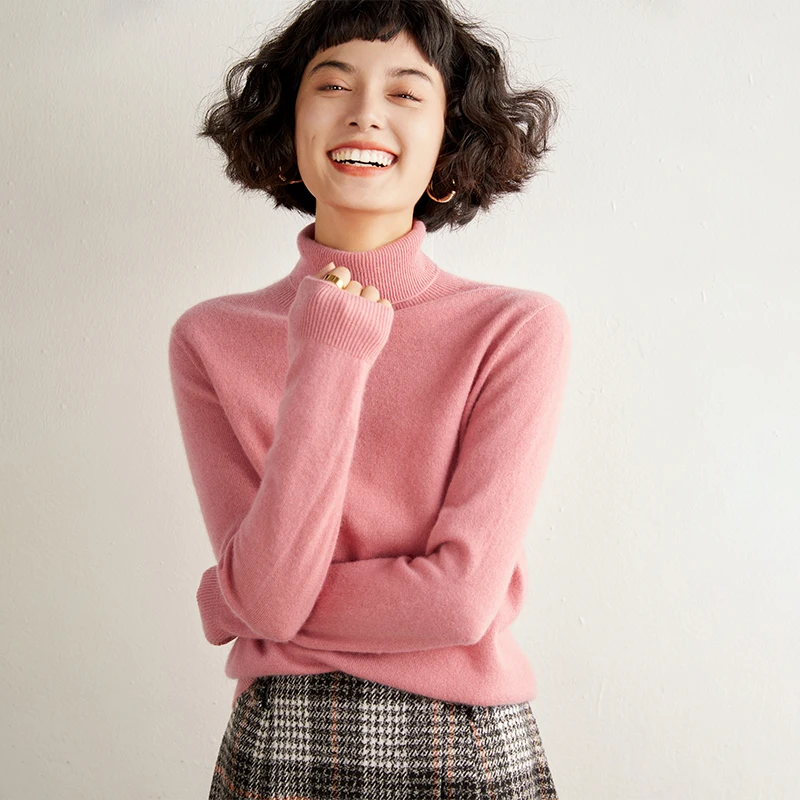 Autunno e inverno nuovo maglione da donna 100% puro cashmere lavorato a maglia pullover a collo alto morbido tinta unita top da donna di vendita caldo 4