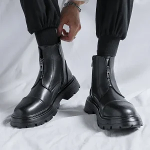 Stivali da uomo di lusso stivali da moto invernali da uomo Zip Warm Pu Leather stivaletti da uomo impermeabili scarpe Casual maschili Botas 2024 nuovo 1