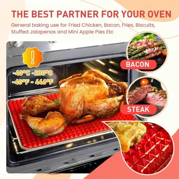 Tappetino da forno in silicone Teglia da cucina Confezione da 1/2 grande 15,23 "x 10,74" Foglio antiaderente per ridurre il grasso sano per grigliare il forno BBQ 4