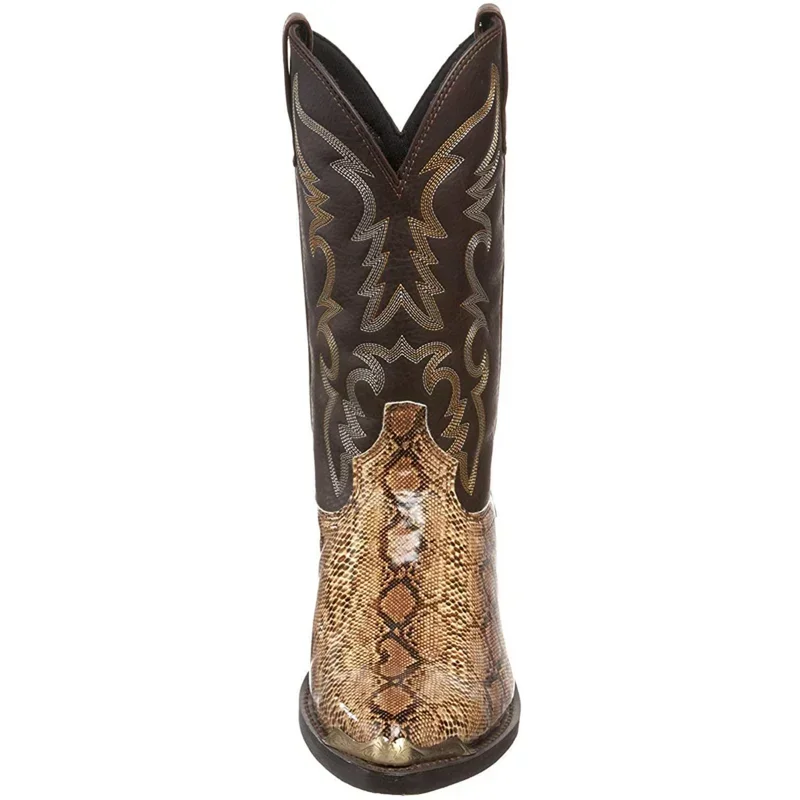 Stivali da donna retrò da uomo testa dorata pelle di serpente scarpe invernali in ecopelle stivali da Cowboy occidentali ricamati calzature Unisex taglia grande 2