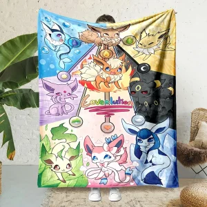 Pokemen-Eevee Cartoon coperta di flanella in stile giapponese morbida soffice coperta di peluche divano trapunta per ufficio tiro Picnic telo mare 1