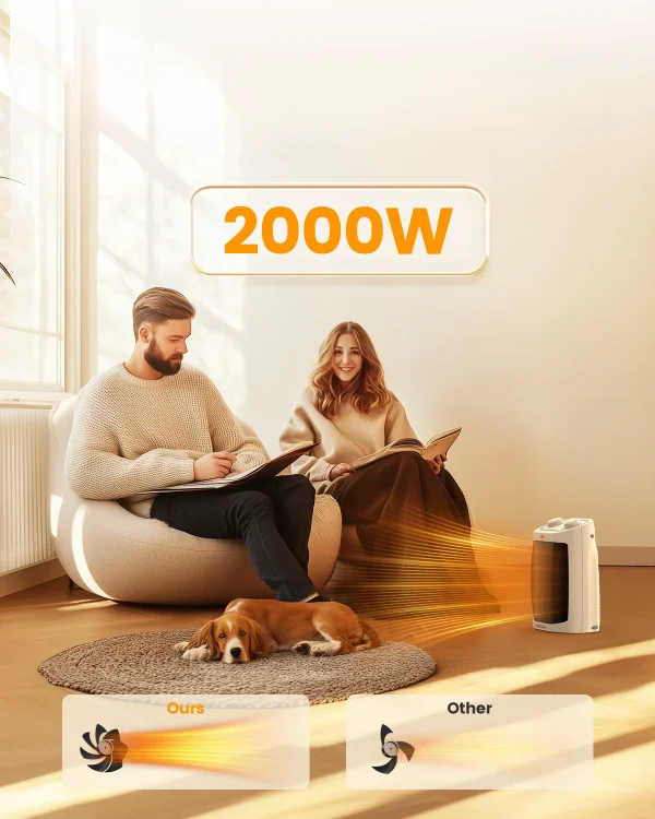 Riscaldatore portatile AIRMATE da 11 pollici, riscaldatore elettrico per interni da 2000 W, riscaldatore in ceramica PTC, termostato meccanico antigelo, 3 modalità, Qu 3