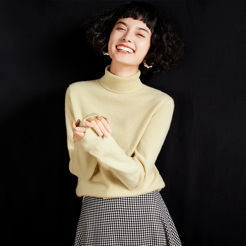 Autunno e inverno nuovo maglione da donna 100% puro cashmere lavorato a maglia pullover a collo alto morbido tinta unita top da donna di vendita caldo 3