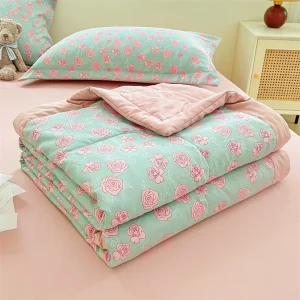 Piumini stile floreale per l'estate Piumino morbido Copriletto traspirante Coperta trapuntata Trapunta sottile per adulti/bambini (senza federa) 1