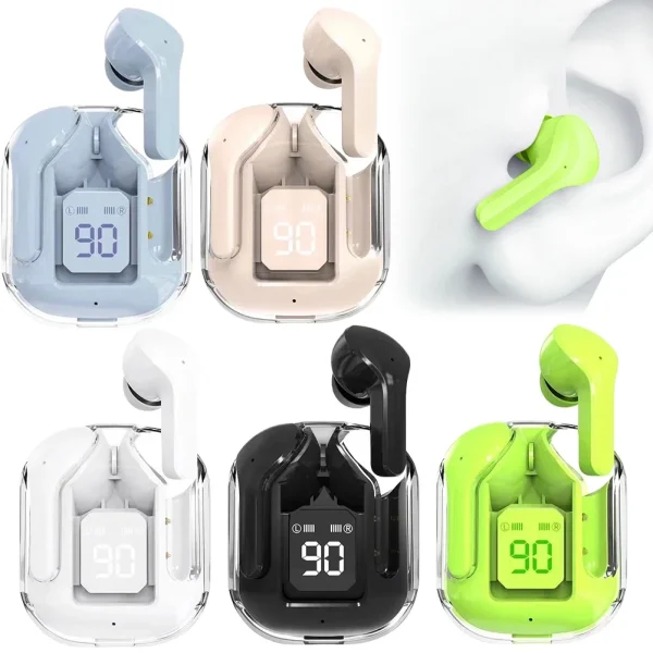 Auricolari traslucidi con cancellazione del rumore compatibili con Bluetooth con custodia di ricarica con display digitale Piccoli auricolari per lavoro sportivo 2