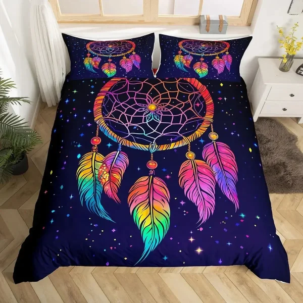 Set biancheria da letto Dream Catcher Copripiumino Boho Mandala Twin King, Copripiumino con piume tribali esotiche Copripiumino con cielo stellato Galaxy 4