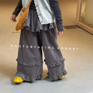 2025 Autunno Nuove Ragazze Pantaloni Casual Solido Bambini Pantaloni Allentati Neonata Pantaloni a Gamba Larga Bambini Pantaloni Harem Vestiti Del Bambino 1
