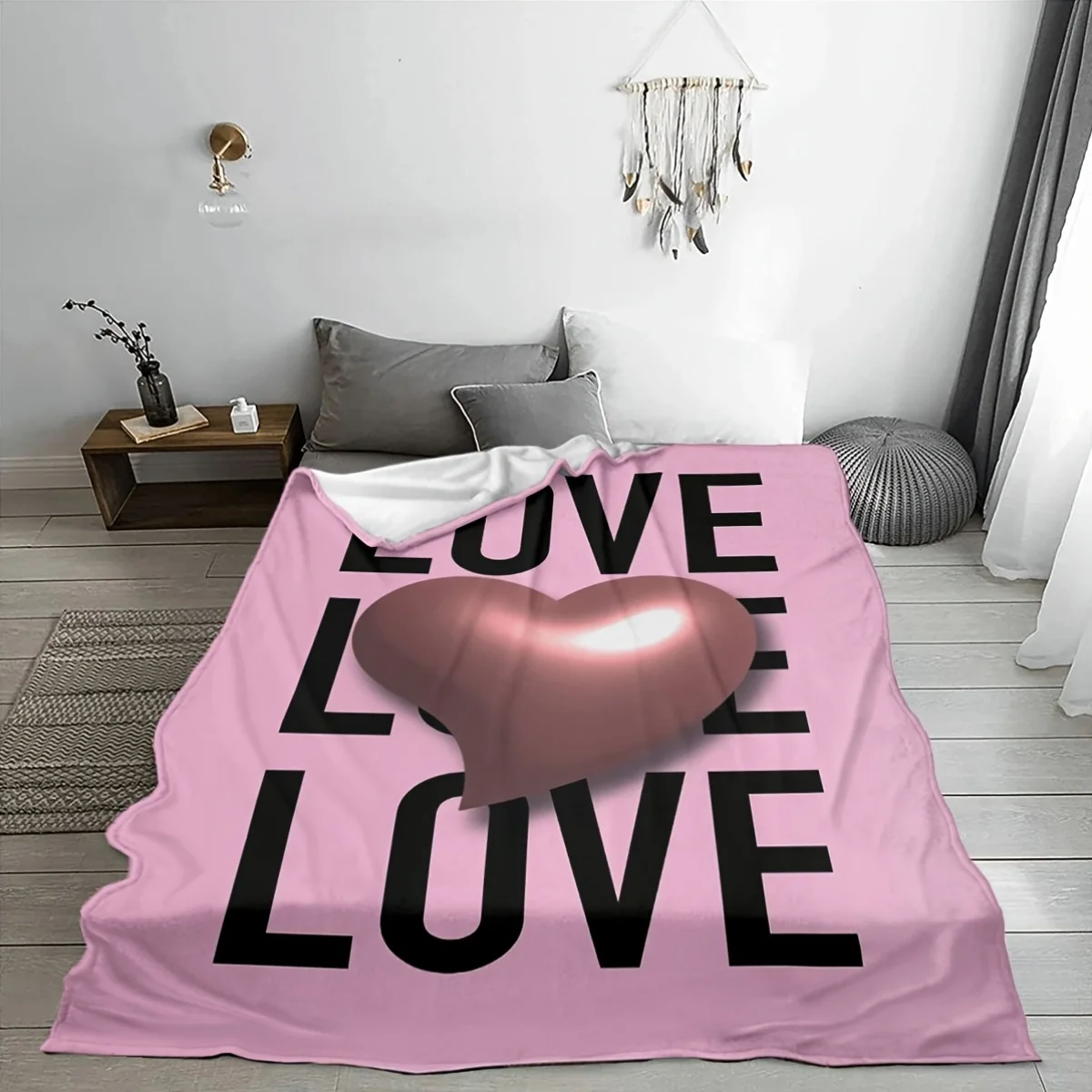 1 coperta in peluche a forma di cuore di San Valentino: coperta in flanella rosa ultra morbida con stampa "LOVE", perfetta per divano, letto o romantico 2