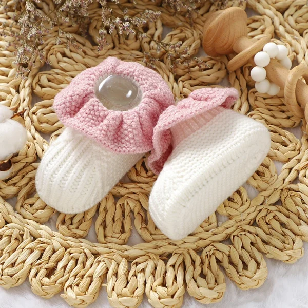 Scarpe per neonato Calzature per bambina per neonato lavorato a maglia 0-18M Moda Patchwork Ruffles Letto per bambini Stivali da passeggio Caldo autunno poco profondo 3