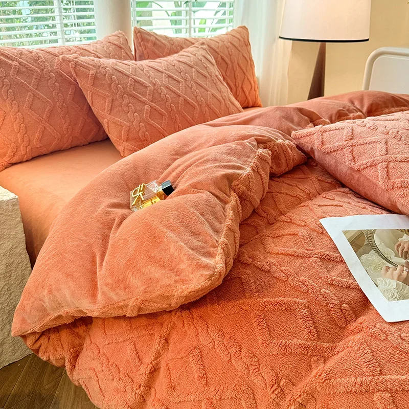 Tafuru Set trapunta singola in pile di latte Autunno/inverno Copripiumino in tinta unita caldo addensato 200x230 220x240 Biancheria da letto per doppio uso 3