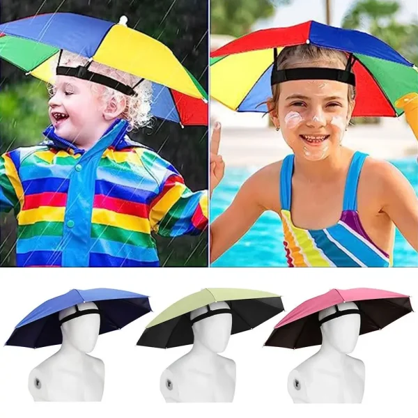 Testa pieghevole ombrello cappello antivento testa di pesca indossando parasole pioggia Gear ombrellone portatile da esterno campeggio cappelli da spiaggia 5