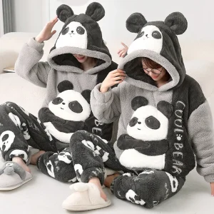 Pigiama invernale da donna Pigiama caldo con cappuccio in flanella Set Coppia Indumenti da notte Pijama Amante Notte Uomo e donna Casual Uomo Homewear Suit 1