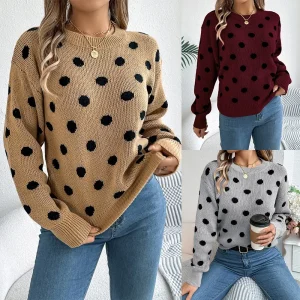 Maglione pullover a maniche lunghe a pois con blocchi di colore casual autunno/inverno per le donne alla moda Amazon transfrontaliero europeo Am 1