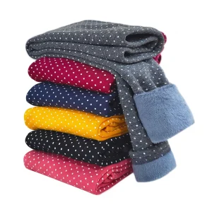 Leggings con stampa a pois in cotone per ragazze Autunno Inverno Pantaloni caldi in pile per bambini Neonata Slim Plus Pantaloni addensati Vestiti per bambini 1