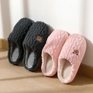 Scarpe soffici invernali Pantofole in cotone da donna Orso cartone animato Suola spessa Scivoli caldi Uomo Donna Coppia Casa Scarpe basse in peluche per interni 1
