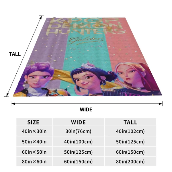 kpop Demon Hunters Huntrix Coperta dorata Coperta in peluche con grafica calda per ragazze Ragazzi Soggiorno Copriletto in flanella 5