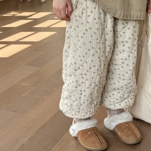 Deer jonmi 2024 New Winter neonate pantaloni stampati addensare pantaloni Casual per bambini in stile coreano imbottiti in cotone caldo 1