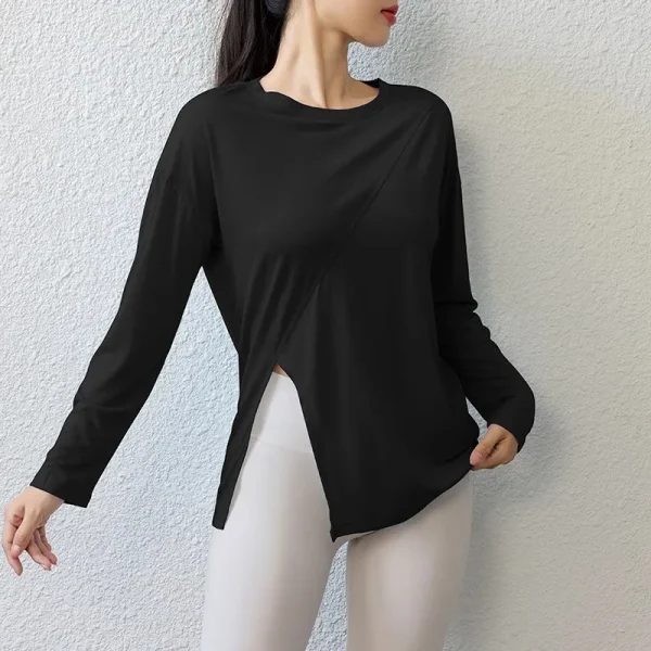 Top da Pilates Sexy delle nuove donne sciolto traspirante manica lunga Yoga Running Fitness Sportswear Upper 6