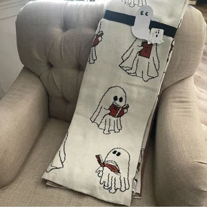 Coperte da tiro per Halloween Coperta per libri di lettura fantasma Fantasmi Coperta da tiro per pisolino per tutte le stagioni Regali per adulti Divano Divano Dormità 1
