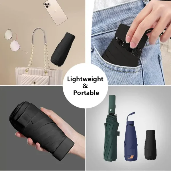 Mini ombrellone da viaggio, piccolo ombrellone per borsetta con custodia per sole e pioggia, ombrellone con protezione UV leggero 2