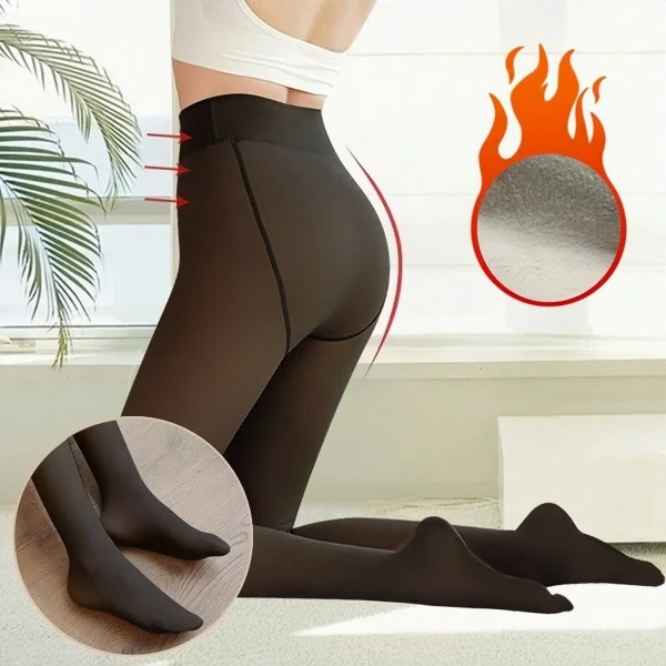 Collant foderati in pile caldo da 300 g Collant sexy termici invernali da donna Calze collant traslucide finte in lana 3