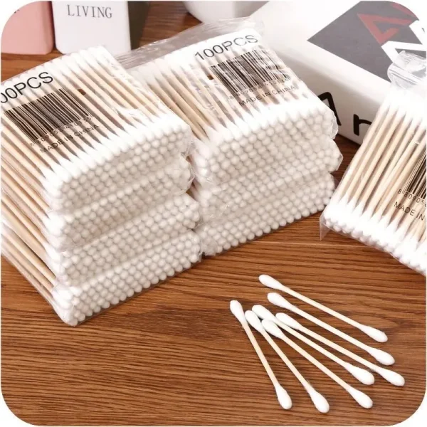 500 pz Doppia Testa Legno Tampone di Cotone Naso Orecchie Pulizia Donne Strumenti di Trucco Lipstik Germogli di Cotone Punta Bastoncillos Oidos 2