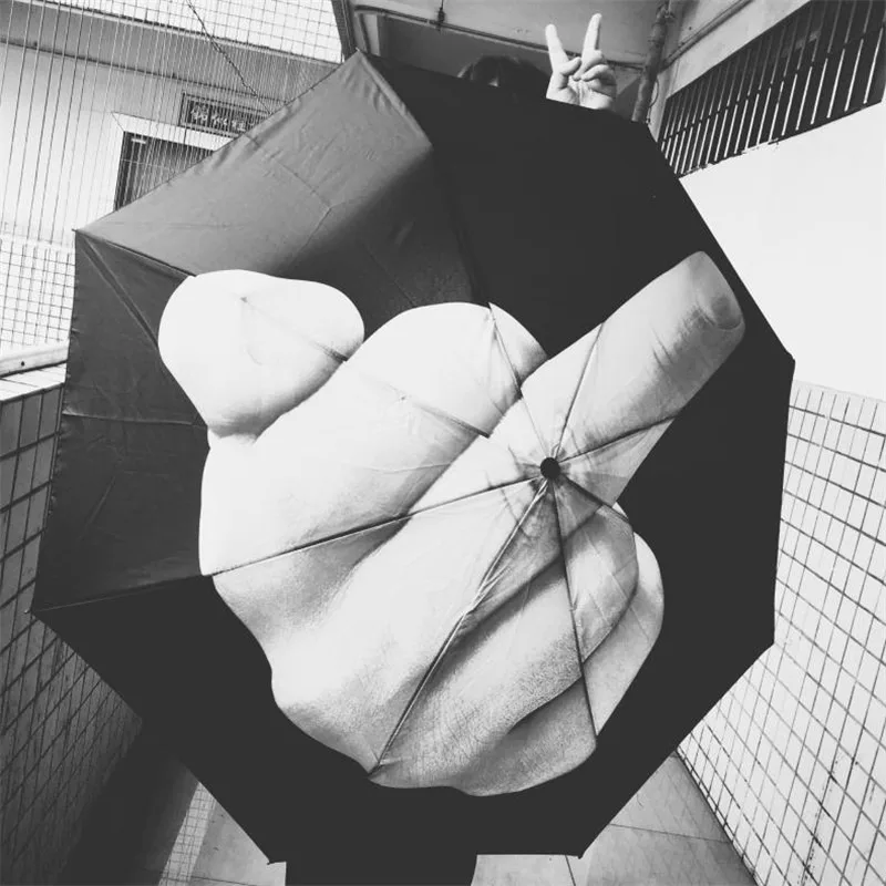 Ombrello da pioggia con dito medio Ombrello da donna da uomo antivento pieghevole Personalità Ombrelli da dito medio neri Ombrellone da donna 10 bone 2