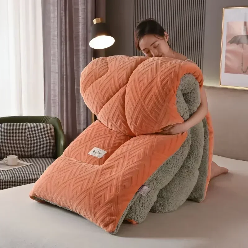 220x240 5kg Trapunta in lana di agnello super calda Trapunta invernale in cotone ispessito Cotone caldo Velluto a doppia faccia Morbida coperta extra large 이불 6