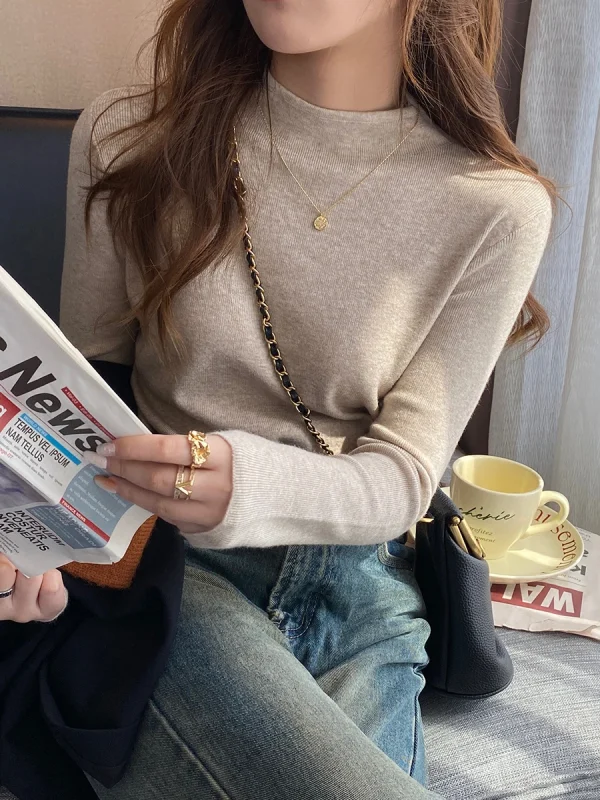Moda donna nuove top solidi pullover lavorati a maglia da donna maglione dolcevita autunno inverno maglione lavorato a maglia con fondo a maniche lunghe ﻿ 2
