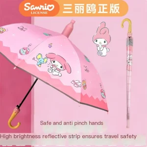 Sanrio Melody Cute Kids Ombrello con manico lungo Protezione solare impermeabile Doppio uso Ombrello leggero per cartoni animati Regalo di compleanno per studenti 1