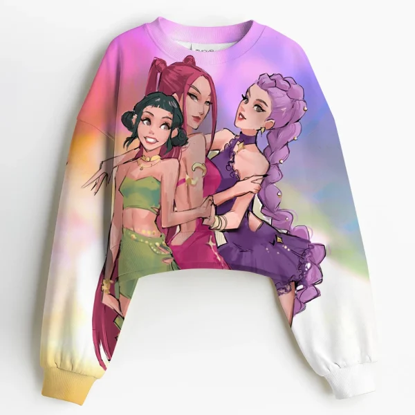 Tuta autunnale Cappuccio Abbigliamento sportivo Pullover Abbigliamento corto per bambini K-pop Demon Hunters Felpe corte Felpa con cappuccio sottile per ragazza 1