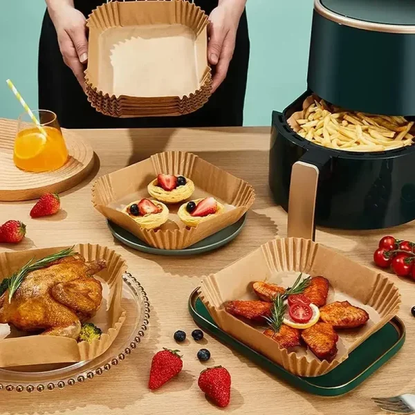 Carta per friggitrice ad aria Carta per forno usa e getta Invia pennello Antiaderente Airfryer Carte da forno Fodere Carta pergamena per cottura al microonde 3