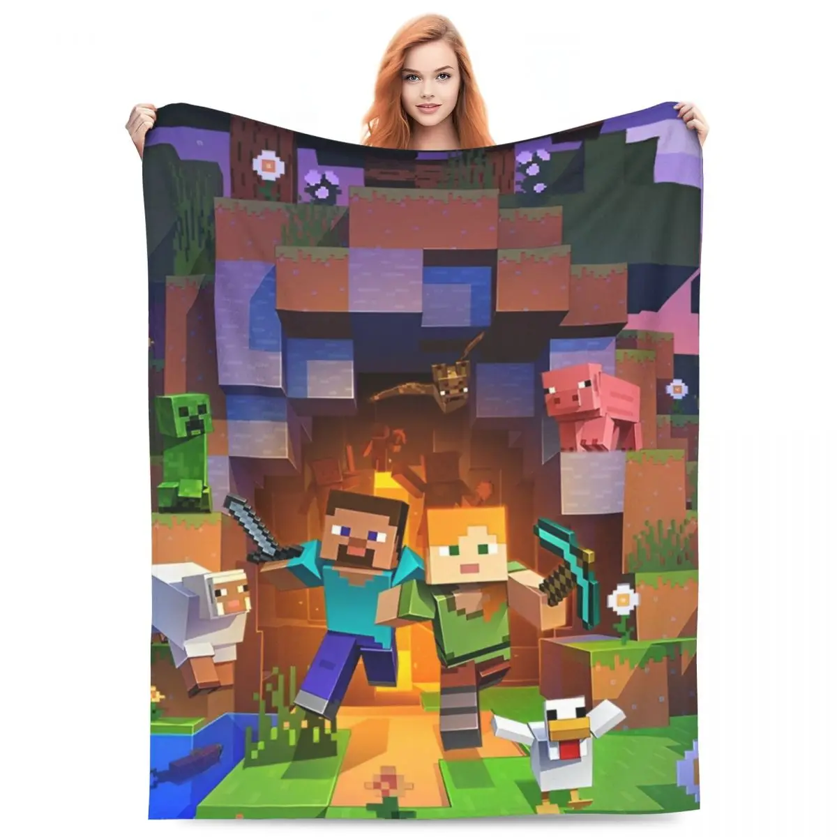 Cartoon Mines Pixel Game Crafts Coperta di flanella Coperta super calda per la decorazione domestica Copriletto decorativo di tendenza di strada