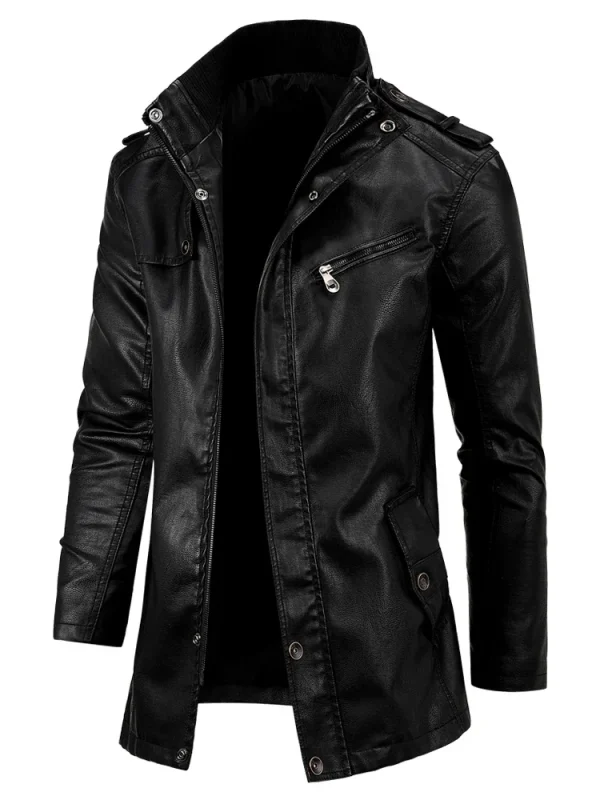 Cappotto da uomo invernale casual giacca in pelle vintage stile Inghilterra Parka da uomo Oumor uomo autunno moda giacca lunga in pelle con tasca calda 4