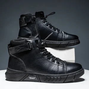 Scarpe in pelle da uomo di qualità 2024 Tendenze Stivali da moto Stivali alti Chelsea Stivali di sicurezza da lavoro con piattaforma comoda e impermeabile 1