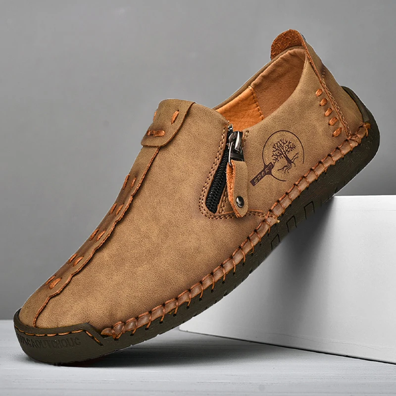 Scarpe da uomo in pelle fatte a mano mocassini Casual Slip On scarpe in pelle traspirante appartamenti da uomo vendita calda mocassini scarpe da lavoro taglie forti 1