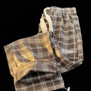Nuova moda primaverile e autunnale alla moda di marca retrò Plaid gamba larga pantaloni gamba dritta versatili pantaloni Casual larghi e alla moda 1