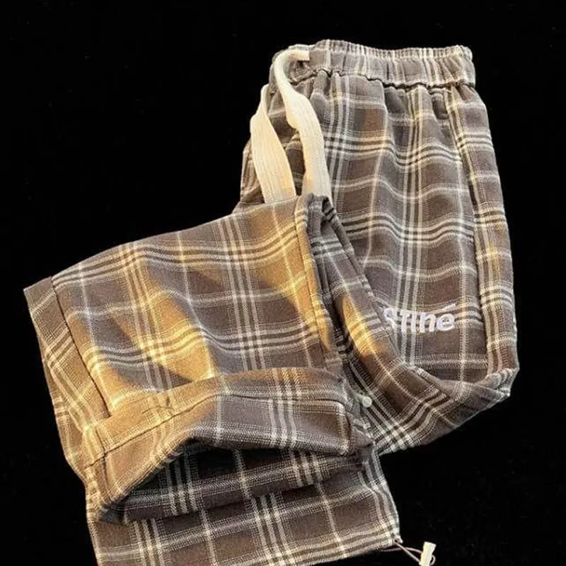 Nuova moda primaverile e autunnale alla moda di marca retrò Plaid gamba larga pantaloni gamba dritta versatili pantaloni Casual larghi e alla moda 1