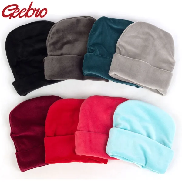 Geebro New Winter berretti di velluto caldi spessi cappelli per neonati ragazzi ragazze morbido cotone bambino neonati neonati morbidi cappellini solidi 1