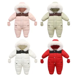 2025 Tuta invernale per bambini Plus Velluto caldo con cappuccio Pagliaccetto neonato 0-2 anni Tuta invernale per bambina Tuta da neve per bambino 1
