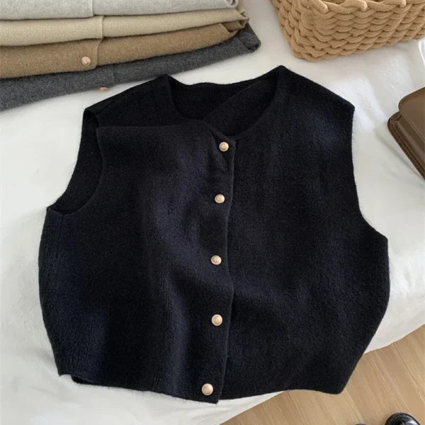 Autunno nuove donne cardigan coreano elegante lavorato a maglia senza maniche maglione casual femminile carri armati moda nuove top casual da donna slim 6