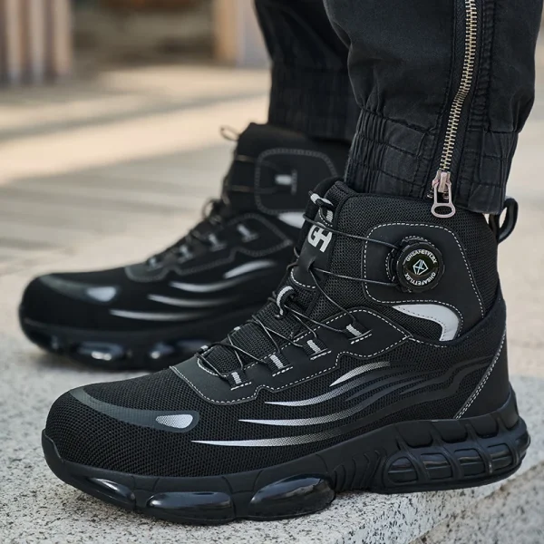 Scarpe antinfortunistiche con bottone rotante per uomo Stivali antinfortunistici da lavoro alti Scarpe da lavoro con punta in acciaio Scarpe protettive nere per la protezione del lavoro 3