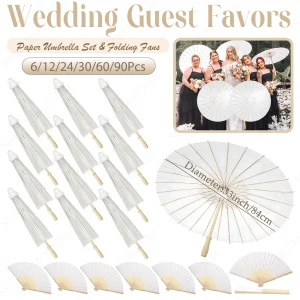 Ombrelli di carta da 6-90 pezzi da 33 pollici per gli invitati al matrimonio Ombrelli di carta bianca per gli ospiti Puntelli per fotografia di matrimonio con ventole 1