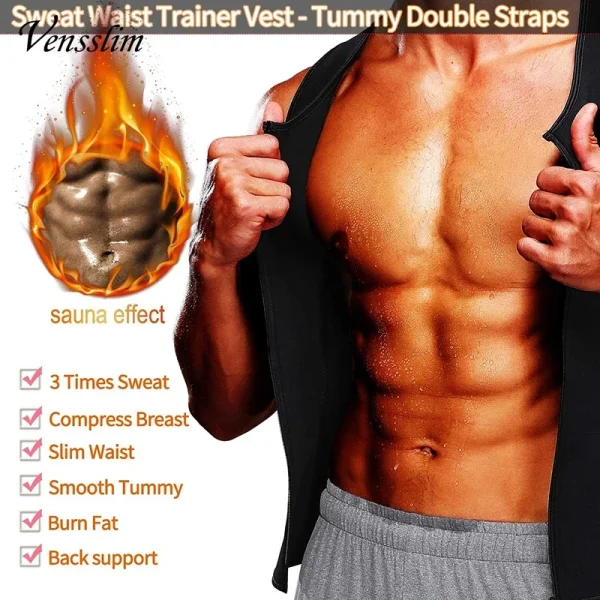 Vensslim Uomo Body Shaper Vita Trainer Gilet Camicia dimagrante Sauna Sudore Compressione Canottiera Shapewear Bruciagrassi Allenamento Top 3
