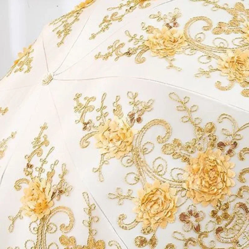 Ombrellone Ombrello pieghevole anti-UV Ombrello con ricamo floreale vintage Ombrello da principessa regalo 5