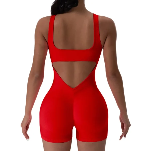 1 pz tuta da yoga senza schienale con scollo a U senza maniche tuta sportiva tinta unita filettatura elasticizzata tuta da donna senza protezioni per il busto 5