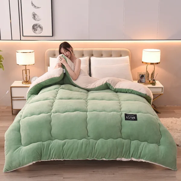 Trapunta invernale in velluto double face addensata calda biancheria da letto in cashmere di agnello artificiale queen size coperta ponderata trapunta per letto matrimoniale 2