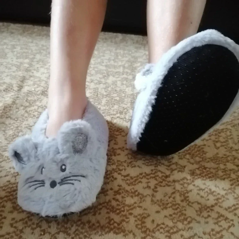 Pantofola fuzzy per la casa da donna in pelliccia invernale calda peluche antiscivolo impugnatura interna soffice pigra orecchie da mouse femminile scarpa da pavimento sneaker soggiorno 2