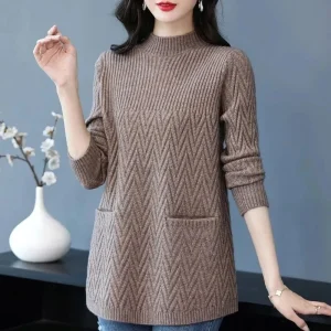 Maglioni da donna Pullover 2023 Nuovo Solido Mezza Collo Alto Spessore Caldo Lungo Maglioni Lavorati a Maglia Inverno Femminile Magliette e camicette Che Basa La Camicia 1