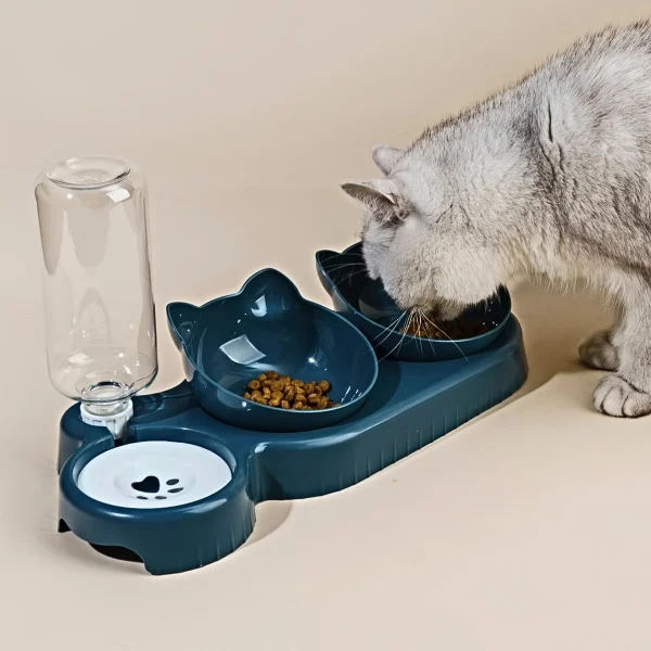 Ciotole per animali domestici con mangiatoia per l'acqua, Set di ciotole per acqua e cibo inclinate con Design dell'orecchio 3 In 1 con bottiglia d'acqua a gravità per la protezione del collo 2